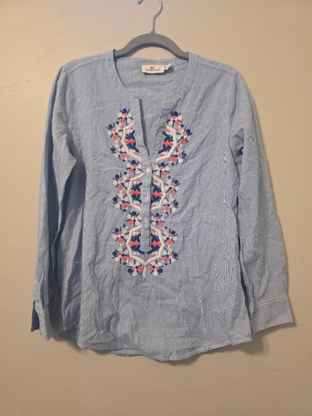 Vineyard Vines Embroidered Tunic Top Womens 0 Blue Striped